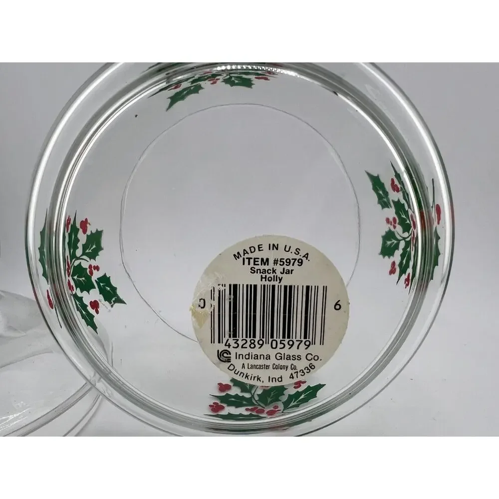 Vintage Indiana Glass 5979 Clear Christmas Holly‎ Berries Snack Jar with Lid